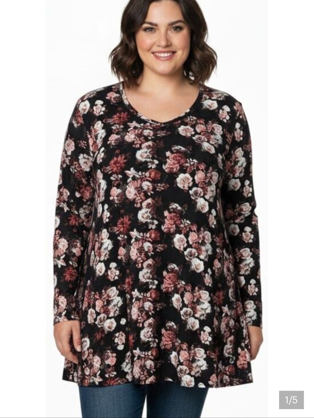 LuLaRoe Women 3x Black & Pink Floral Roses Stretch "Lynnae" T-shirt Top
